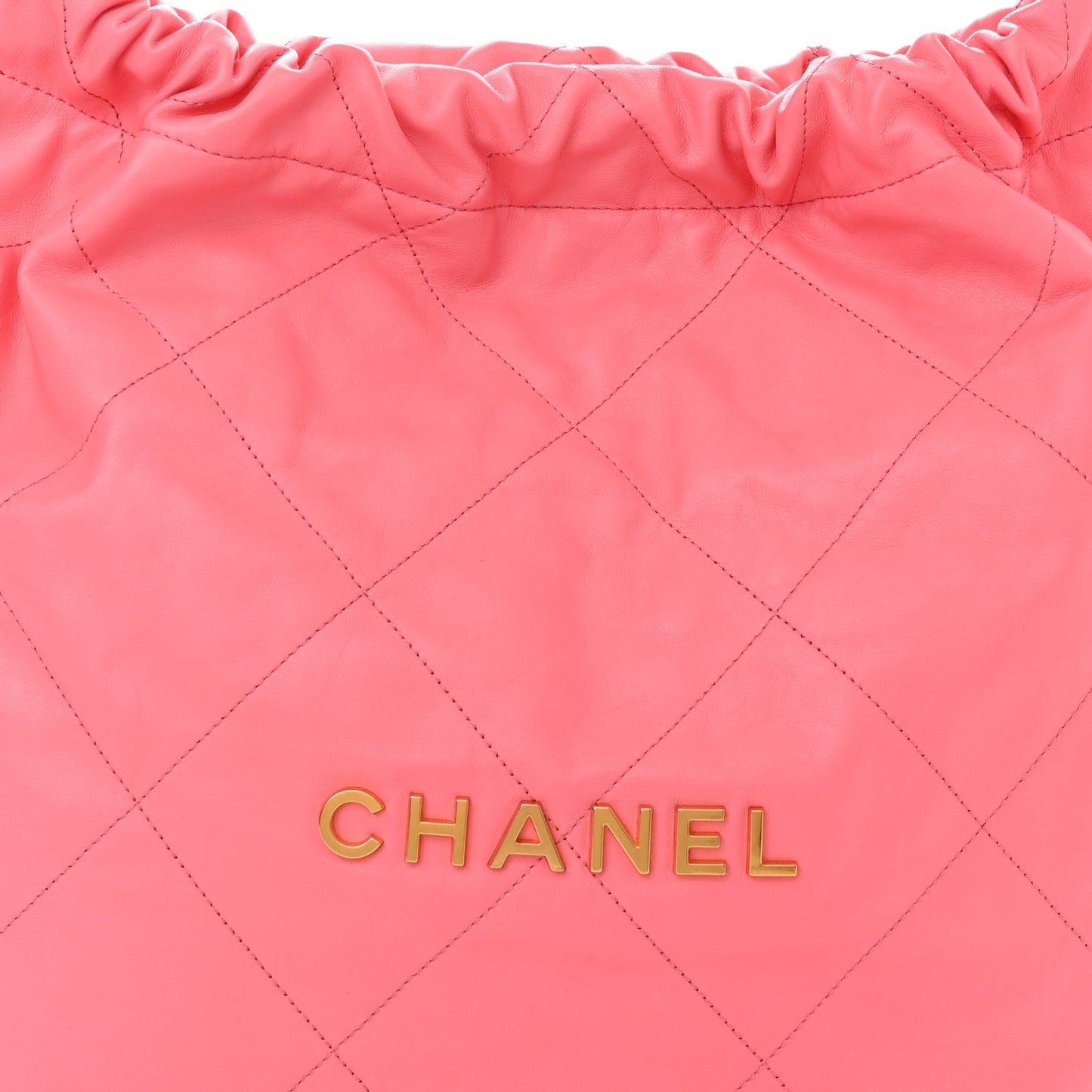 Shiny Calfskin Quilted Chanel 22 Drawstring Bag Coral Pink