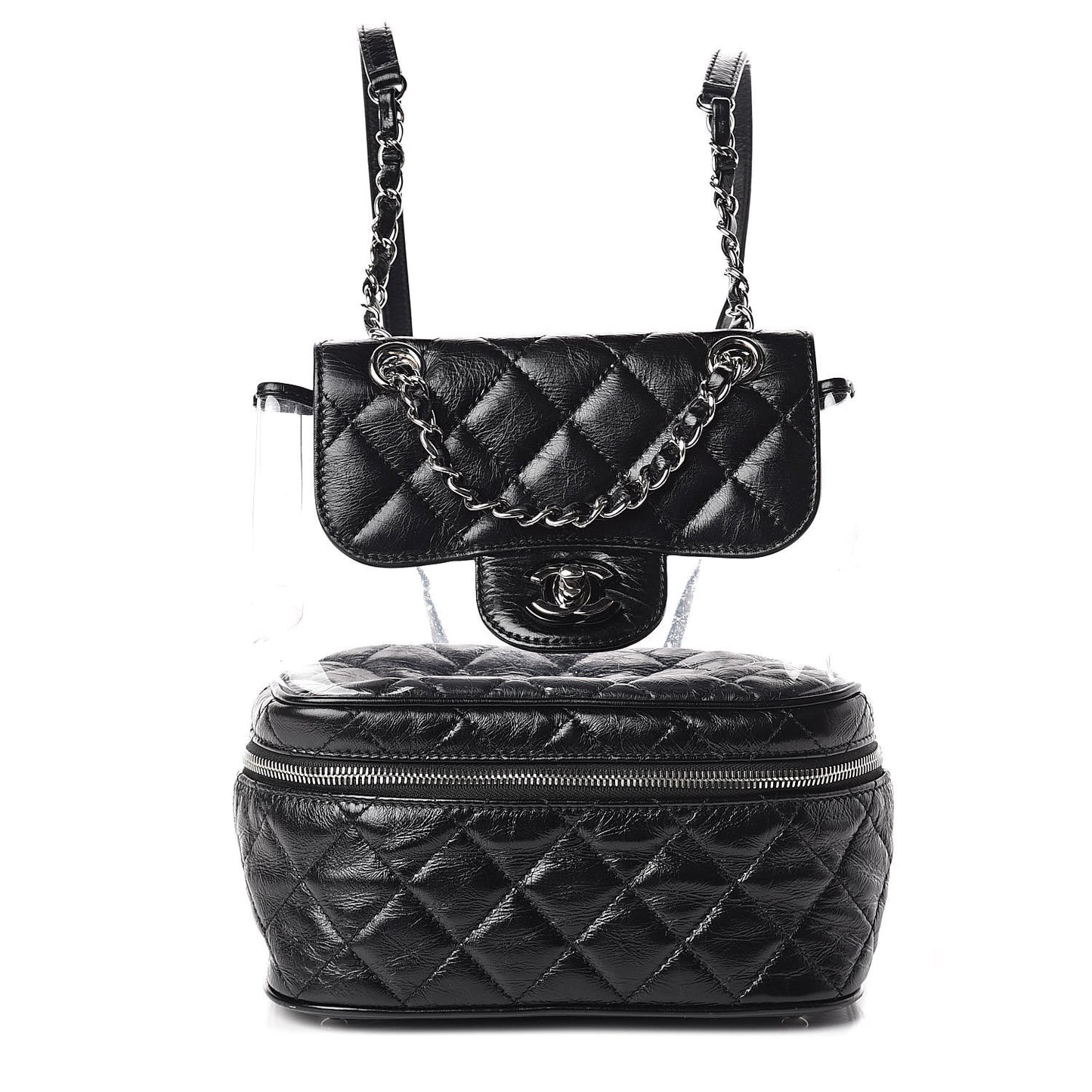 Crumpled Calfskin PVC Quilted Backpack Black