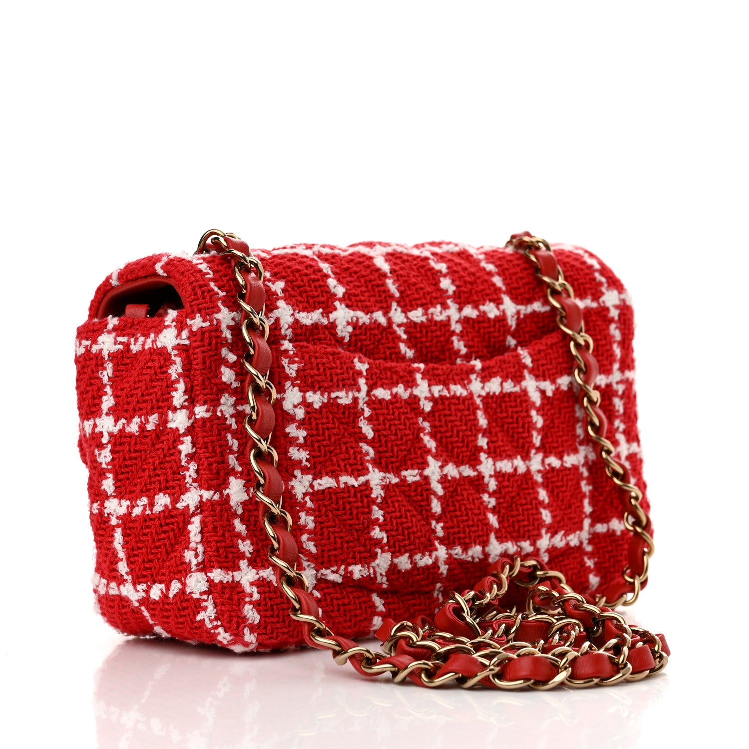 Chanel Tweed Quilted Mini Rectangular Flap White Red 3 of 11