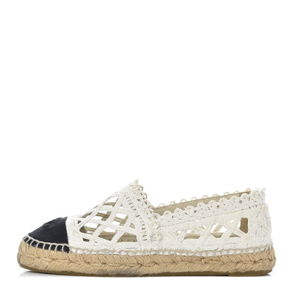 Chanel Woven Fabric Grosgrain CC Espadrilles 37 White Black 1 of 21