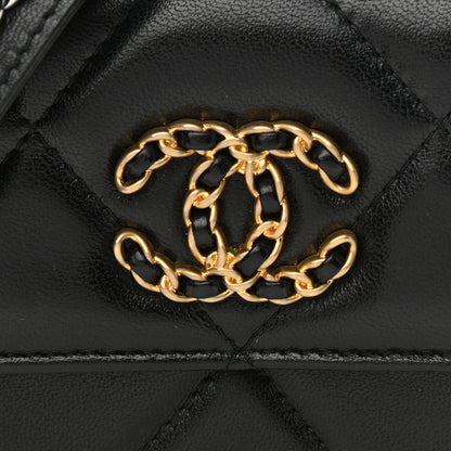 Chanel Lambskin Quilted Chanel 19 Flap Coin Purse With Chain Black 9 of 12