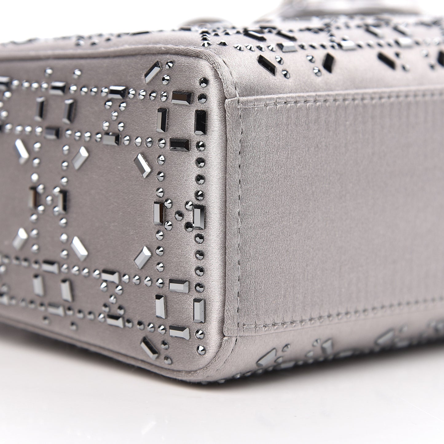 Satin Crystal Cannage Mini Lady Dior Gray