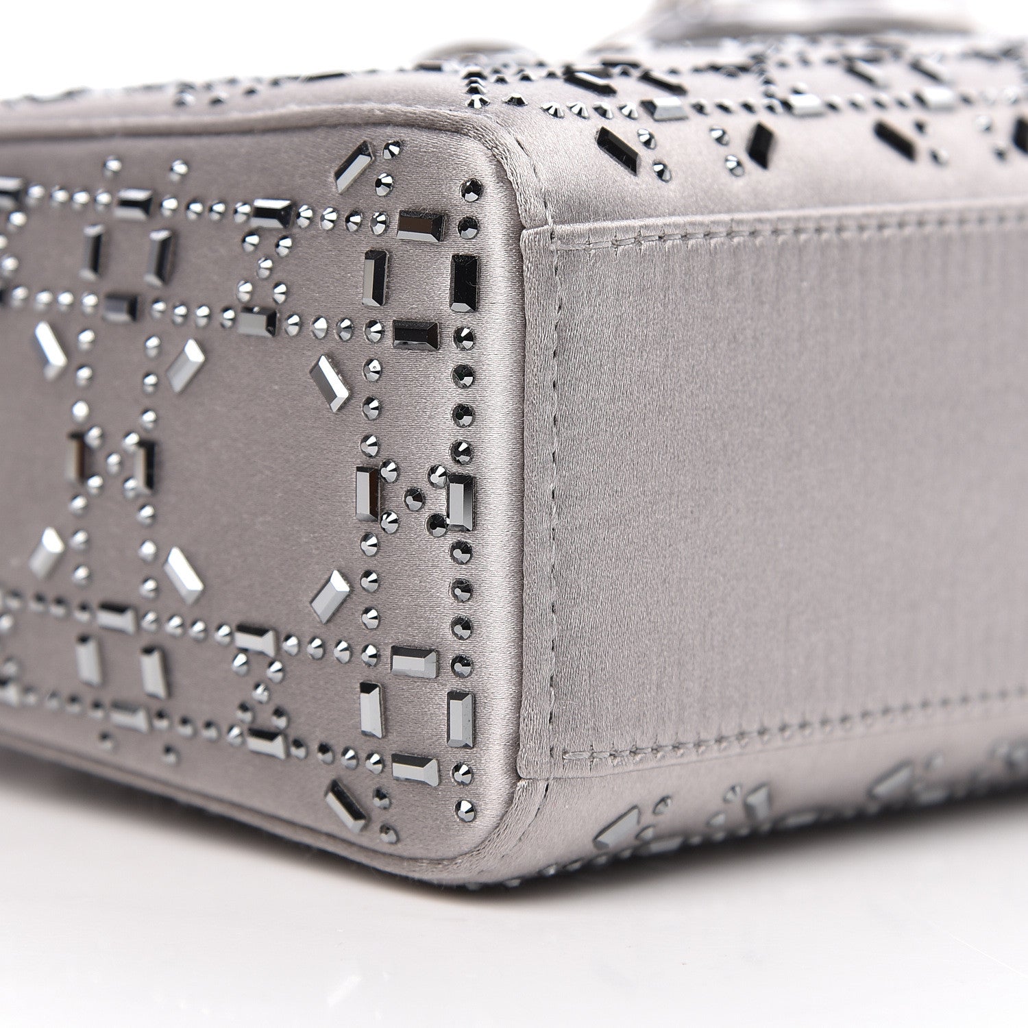Christian Dior Satin Crystal Cannage Mini Lady Dior Gray 7 of 9