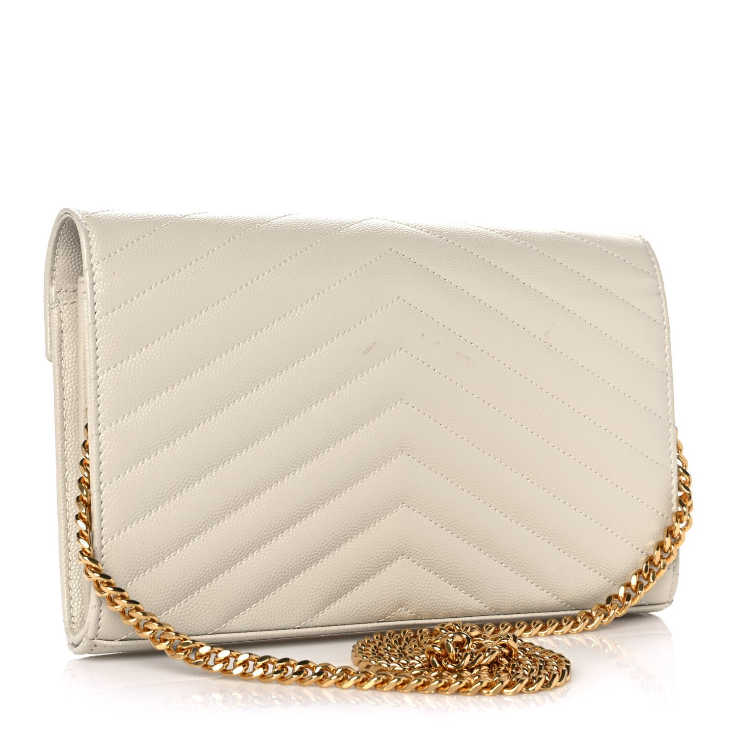 Grain De Poudre Matelasse Chevron Monogram Chain Wallet Crema Soft