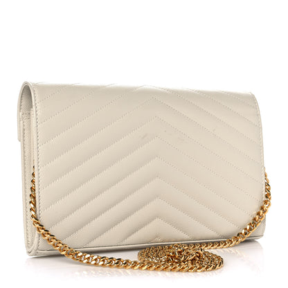 Saint Laurent Grain De Poudre Matelasse Chevron Monogram Chain Wallet Crema Soft 3 of 10