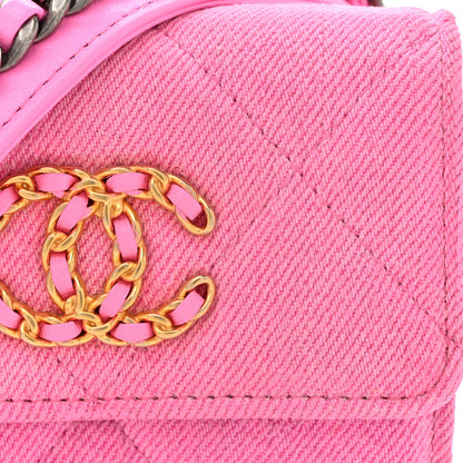 Chanel Denim Quilted Chanel 19 Flap Coin Purse With Chain Pink 9 of 14