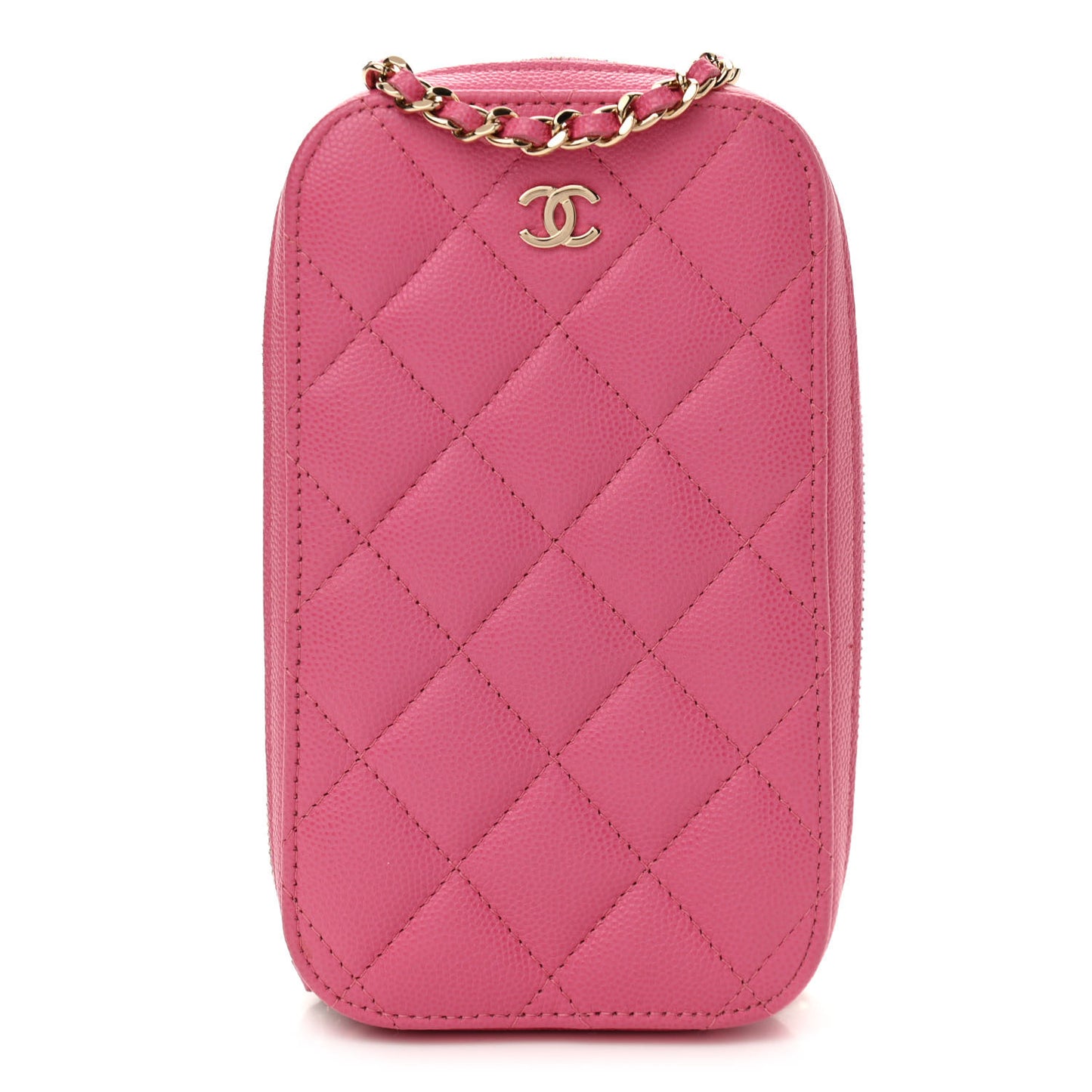 Caviar Quilted Phone Holder Wallet On Chain WOC Pink