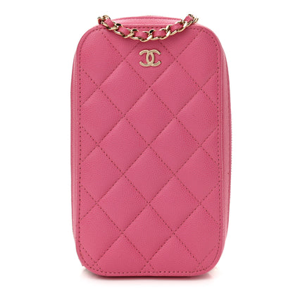Chanel Caviar Quilted Phone Holder Wallet On Chain WOC Pink 1 of 11