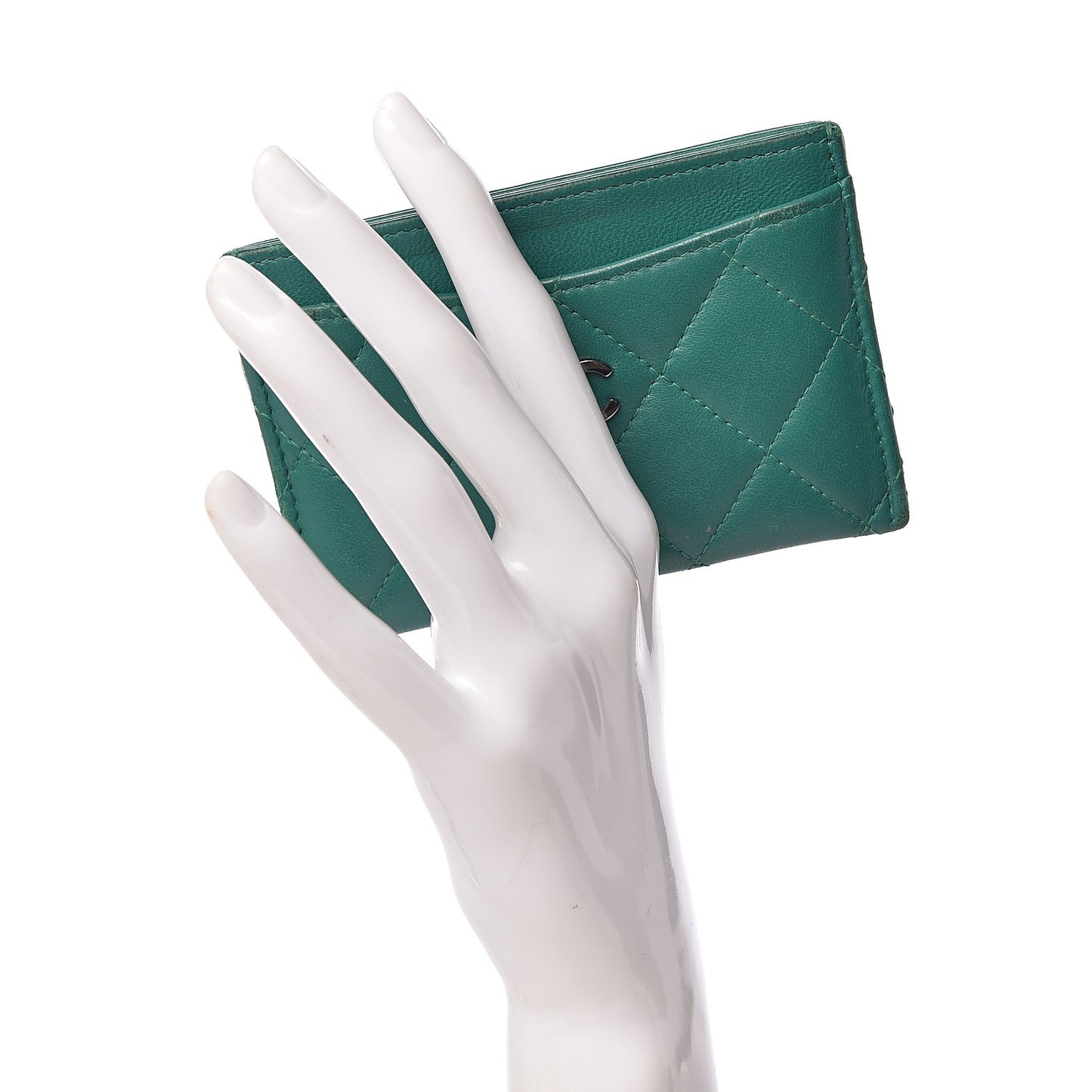 Lambskin Quilted Card Holder Green
