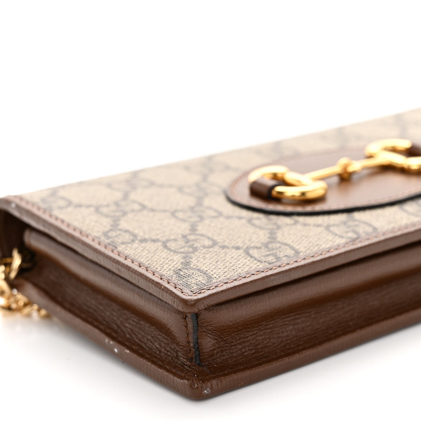 GG Supreme Monogram Azalea Calfskin Horsebit 1955 Wallet On Chain Beige Ebony Brown Sugar