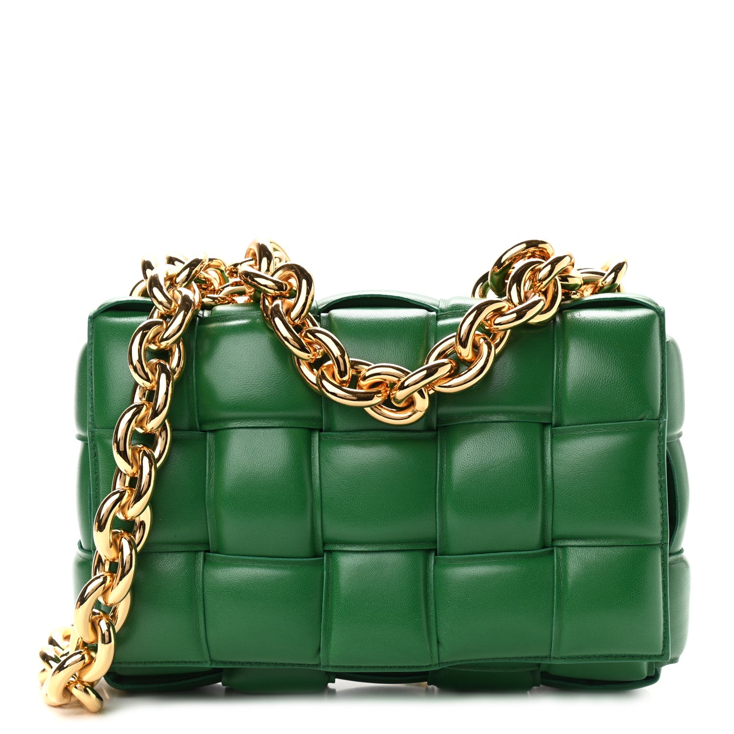Bottega Veneta Lambskin Maxi Intreccio Padded Chain Cassette Crossbody Bag Racing Green 1 of 9