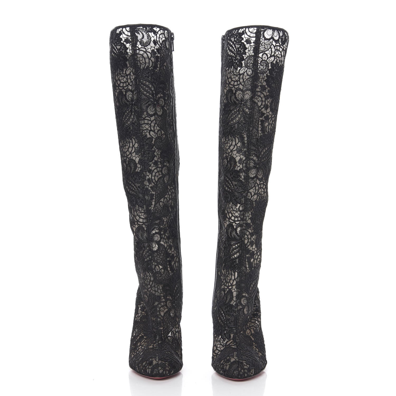 Christian Louboutin Mesh Guipure Wax Lace Kid Tennissina 100 Tall Boots 38.5 Black 2 of 7