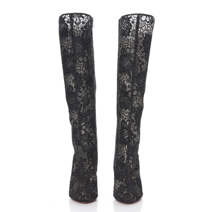 Christian Louboutin Mesh Guipure Wax Lace Kid Tennissina 100 Tall Boots 38.5 Black 2 of 7