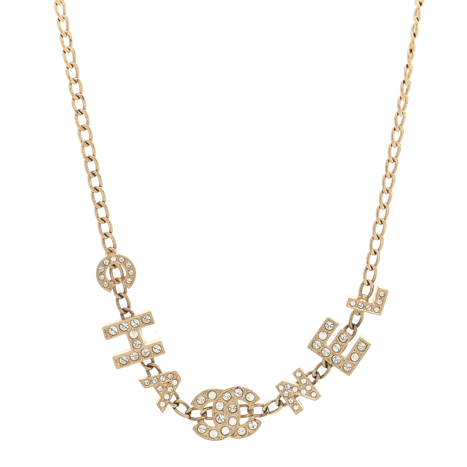 Chanel Metal Crystal CC Logo Letters Choker Necklace Gold 1 of 4
