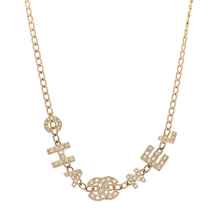 Chanel Metal Crystal CC Logo Letters Choker Necklace Gold 1 of 4