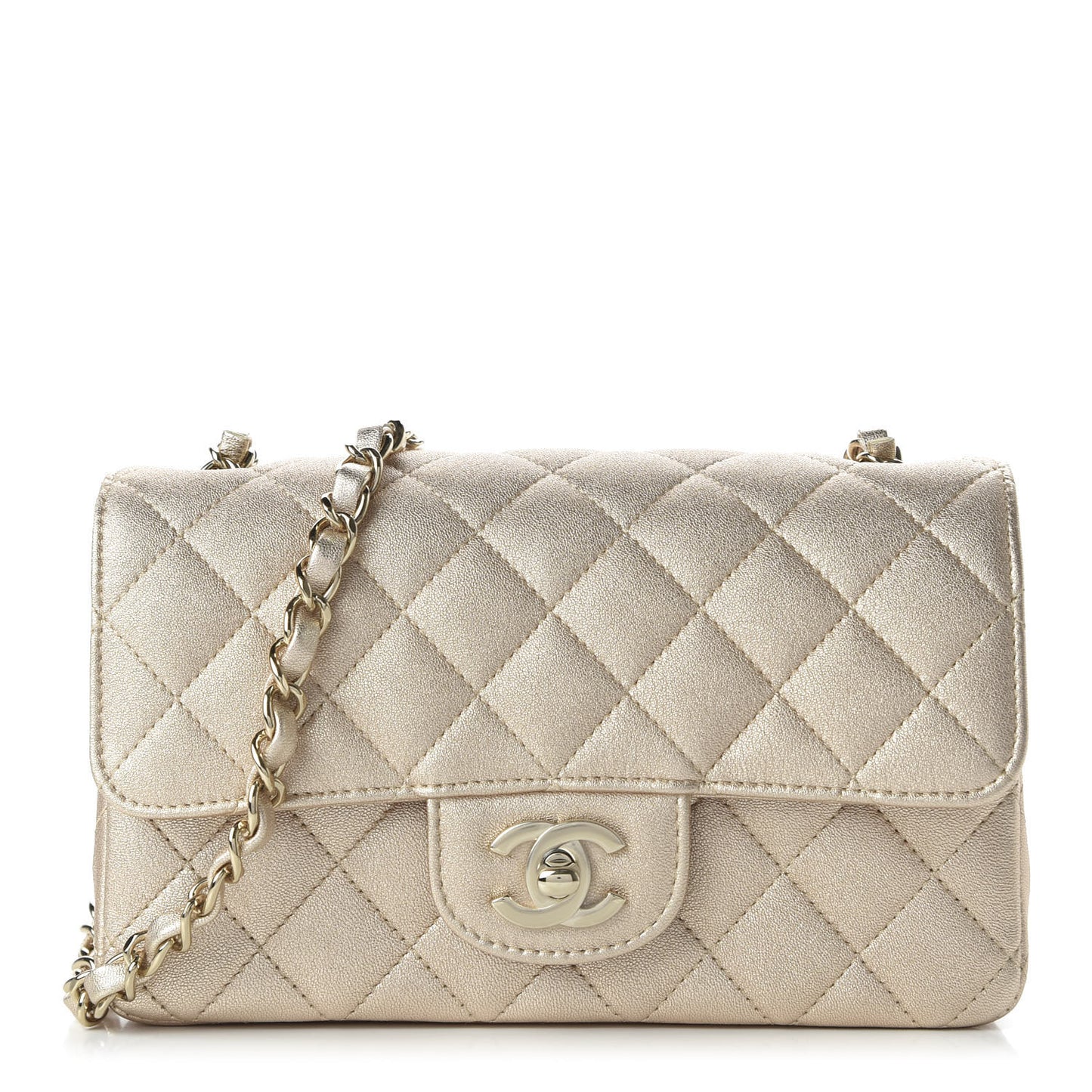 Metallic Lambskin Quilted Mini Rectangular Flap Gold