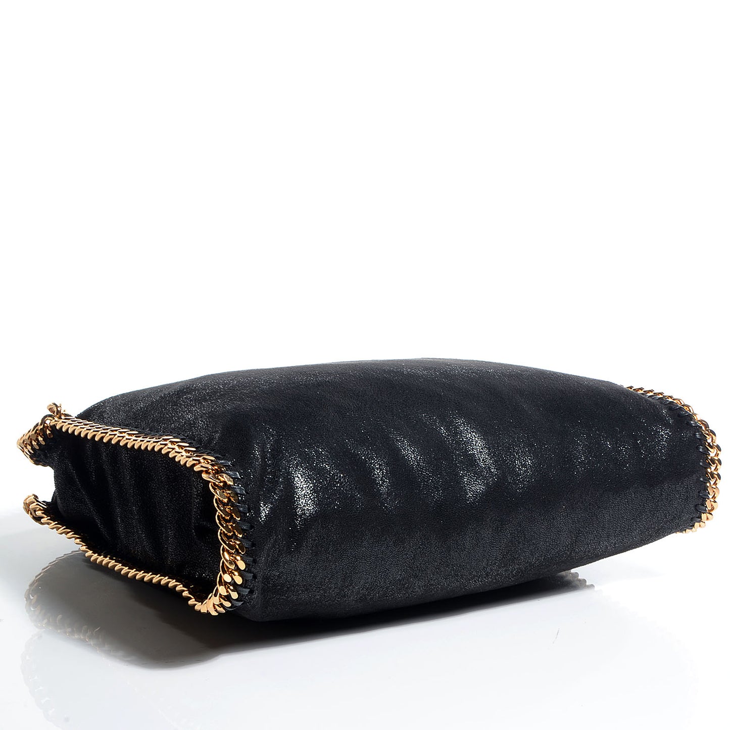 Faux Leather Shaggy Deer Falabella Fold Over Tote Black