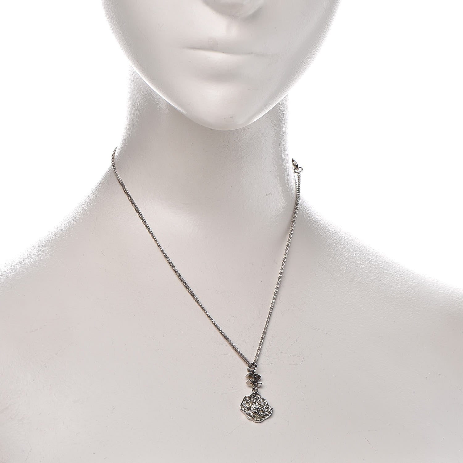 Chanel Swarovski Crystal Camellia CC Necklace Silver 2 of 7