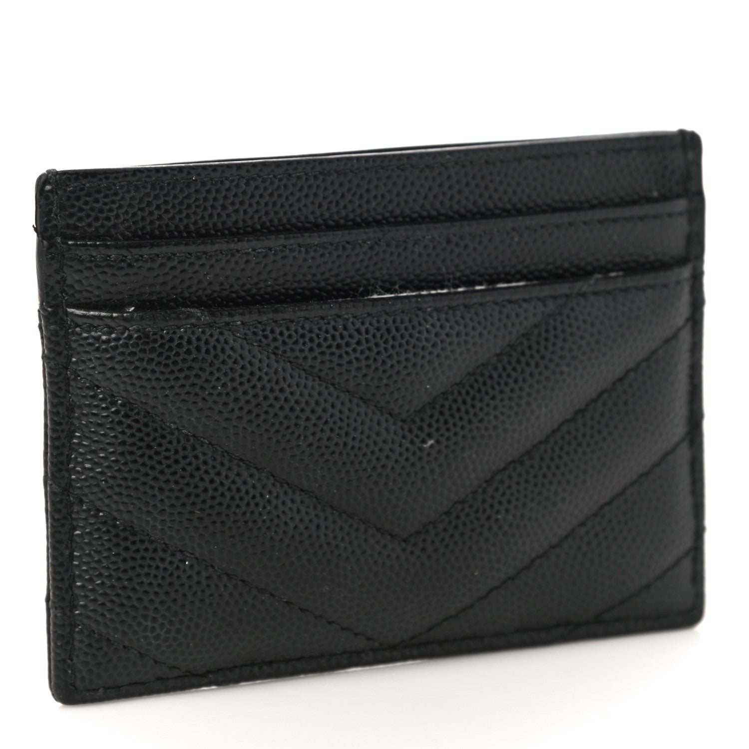 Saint Laurent Grain De Poudre Matelasse Chevron Monogram Credit Card Case Black 3 of 11