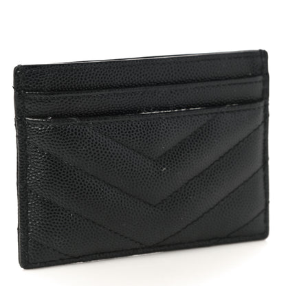 Saint Laurent Grain De Poudre Matelasse Chevron Monogram Credit Card Case Black 3 of 11