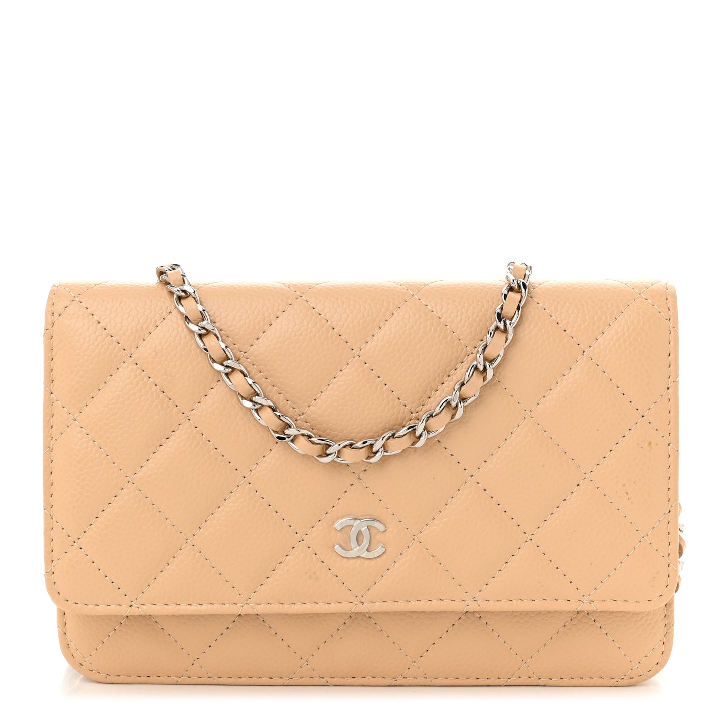 Caviar Quilted Wallet On Chain WOC Beige