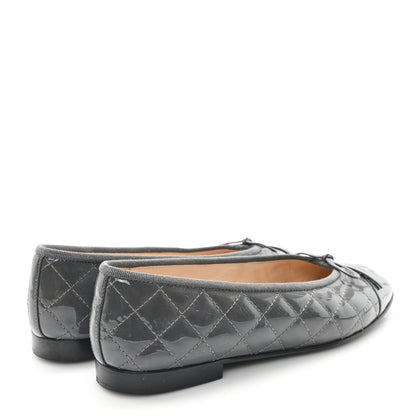 Chanel Patent Calfskin Quilted CC Cap Toe Ballerina Flats 37.5 Grey 5 of 9