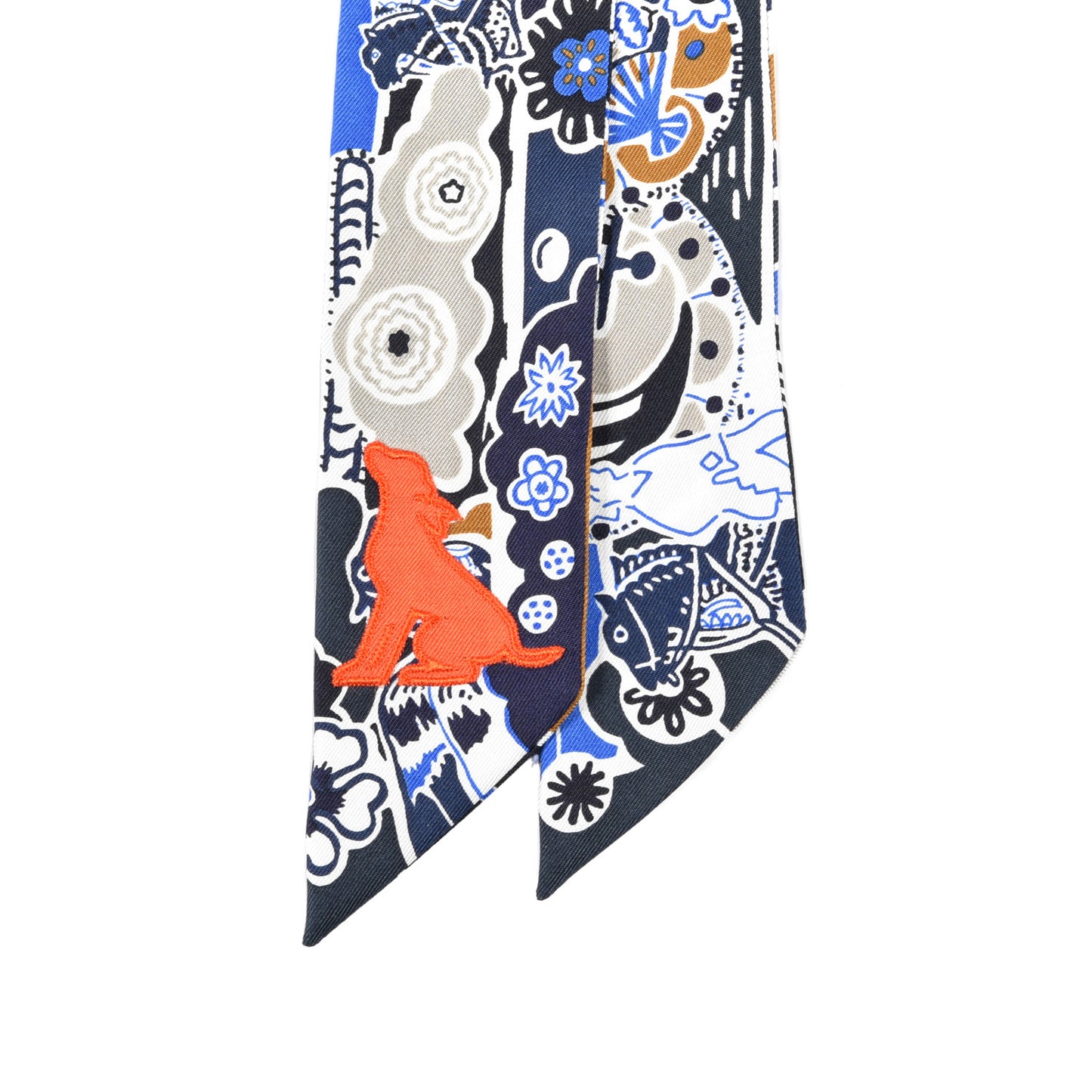 Silk Bingata Sticker Twilly Marine Tabac Bleu Vif