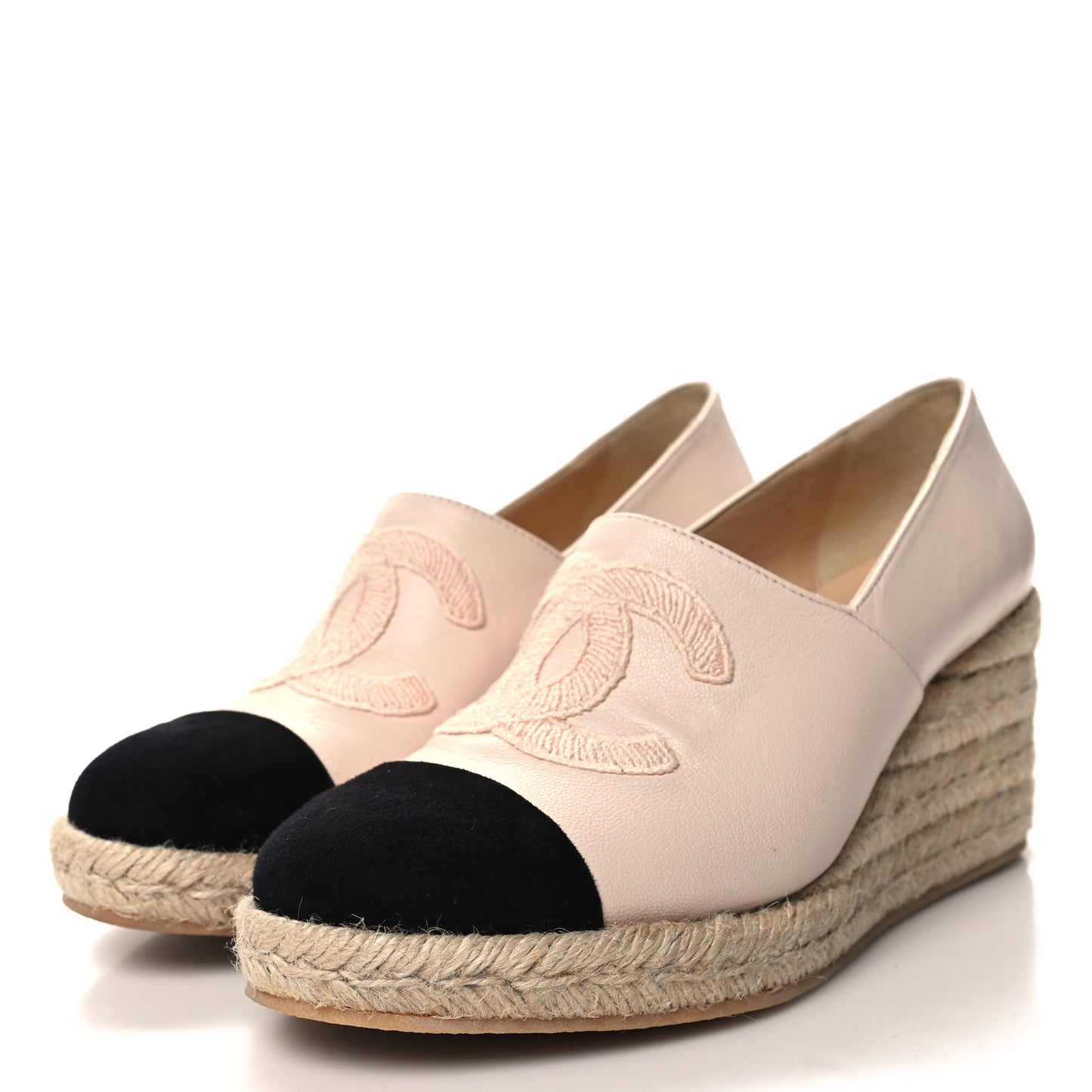 Lambskin Suede CC Espadrille Wedges 40 Beige Black