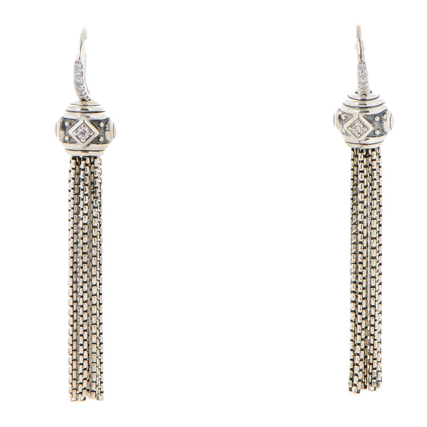 David Yurman Sterling Silver Diamond Renaissance Drop Earrings 1 of 4