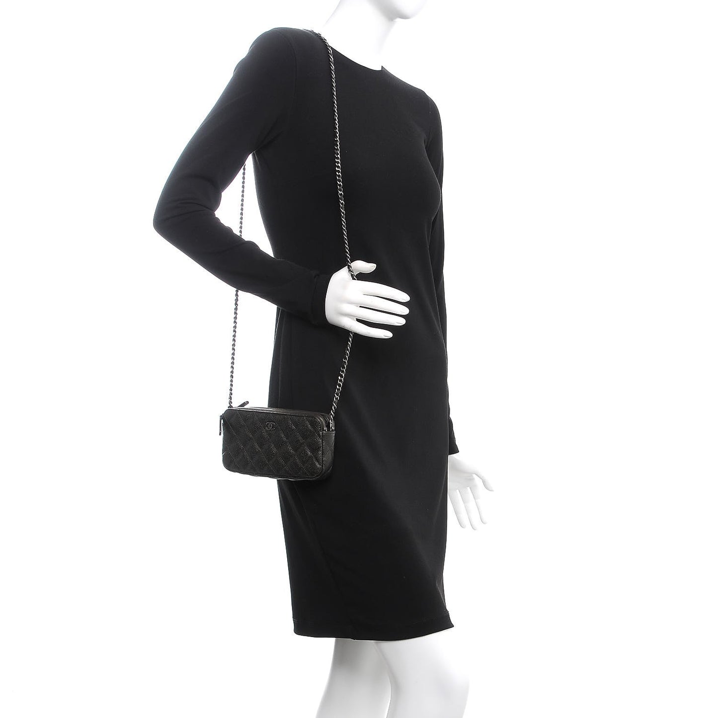 Caviar Quilted Small Clutch With Chain Dark Charcoal
