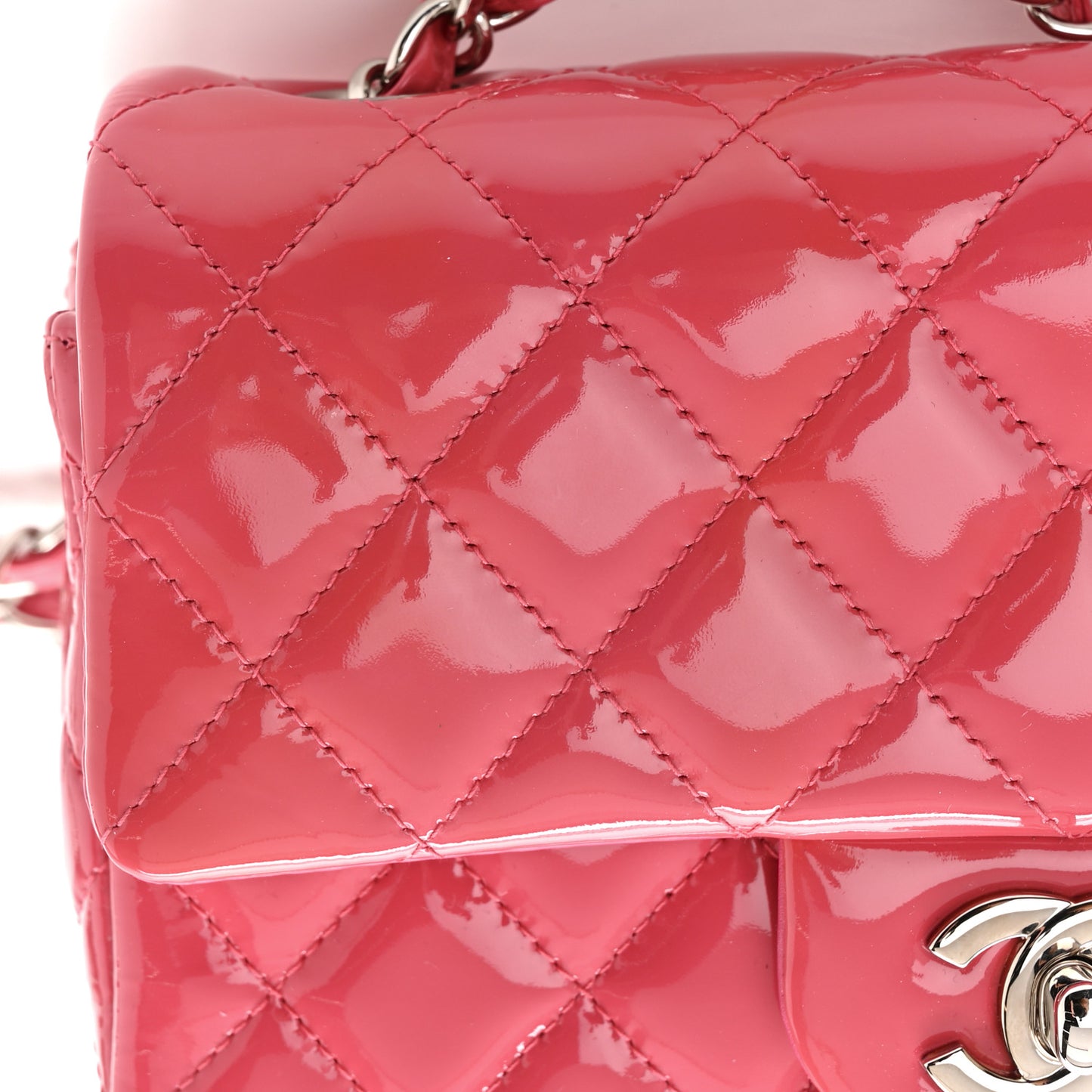 Patent Calfskin Quilted Mini Rectangular Flap Pink