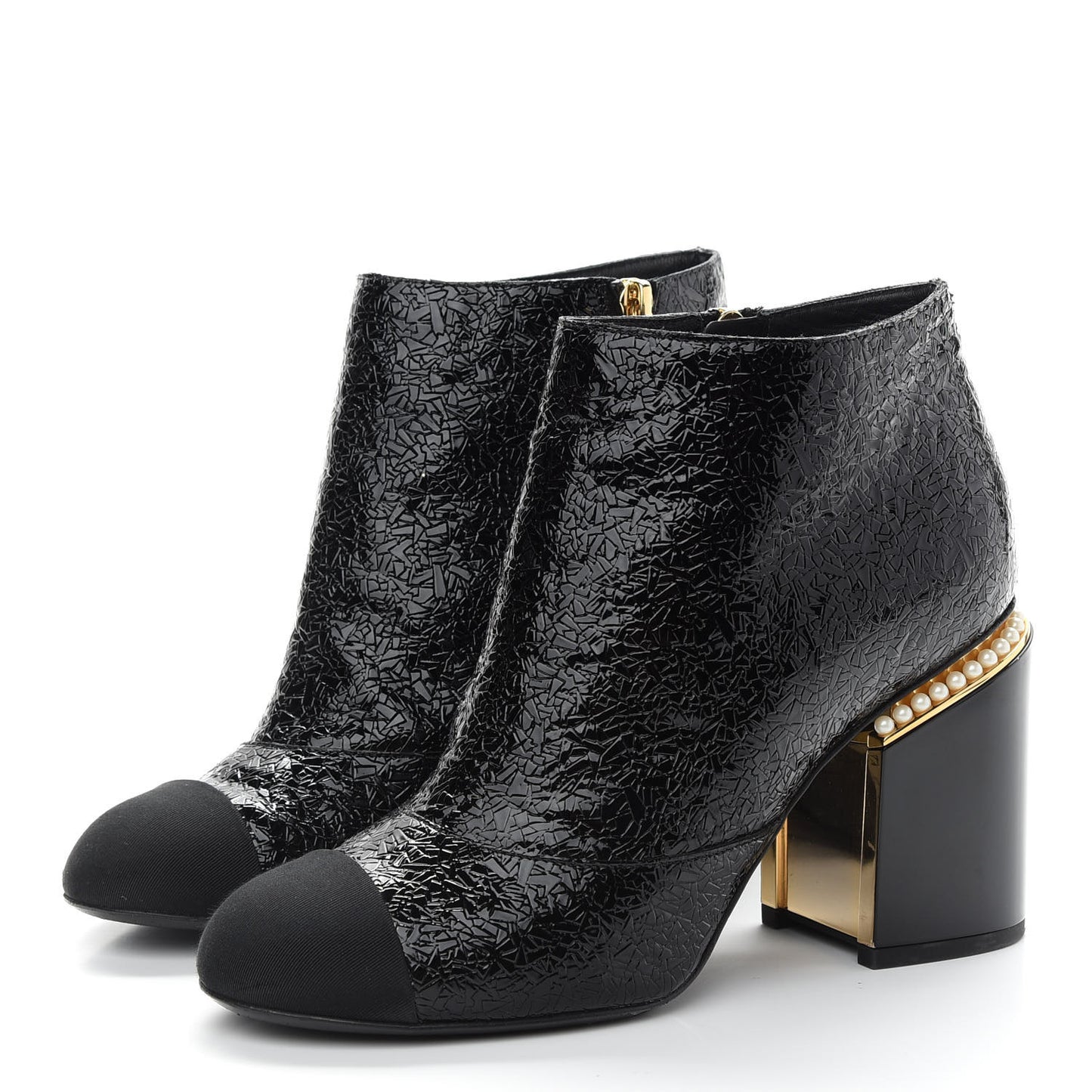 Patent Pearl Cap Toe Ankle Boots 37.5 Black