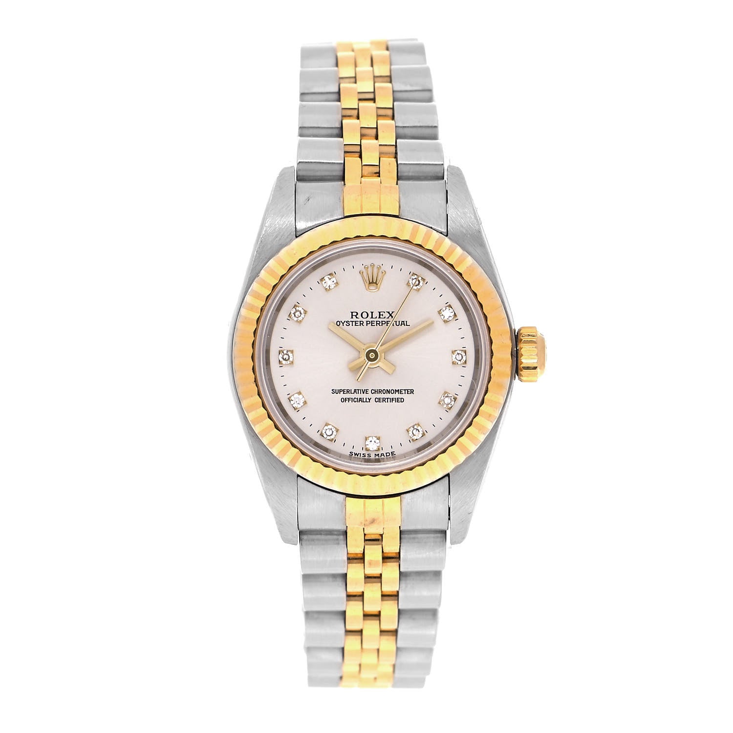 Rolex Stainless Steel 18K Yellow Gold Diamond 26mm Oyster Perpetual Watch Silver 76193 1 of 4