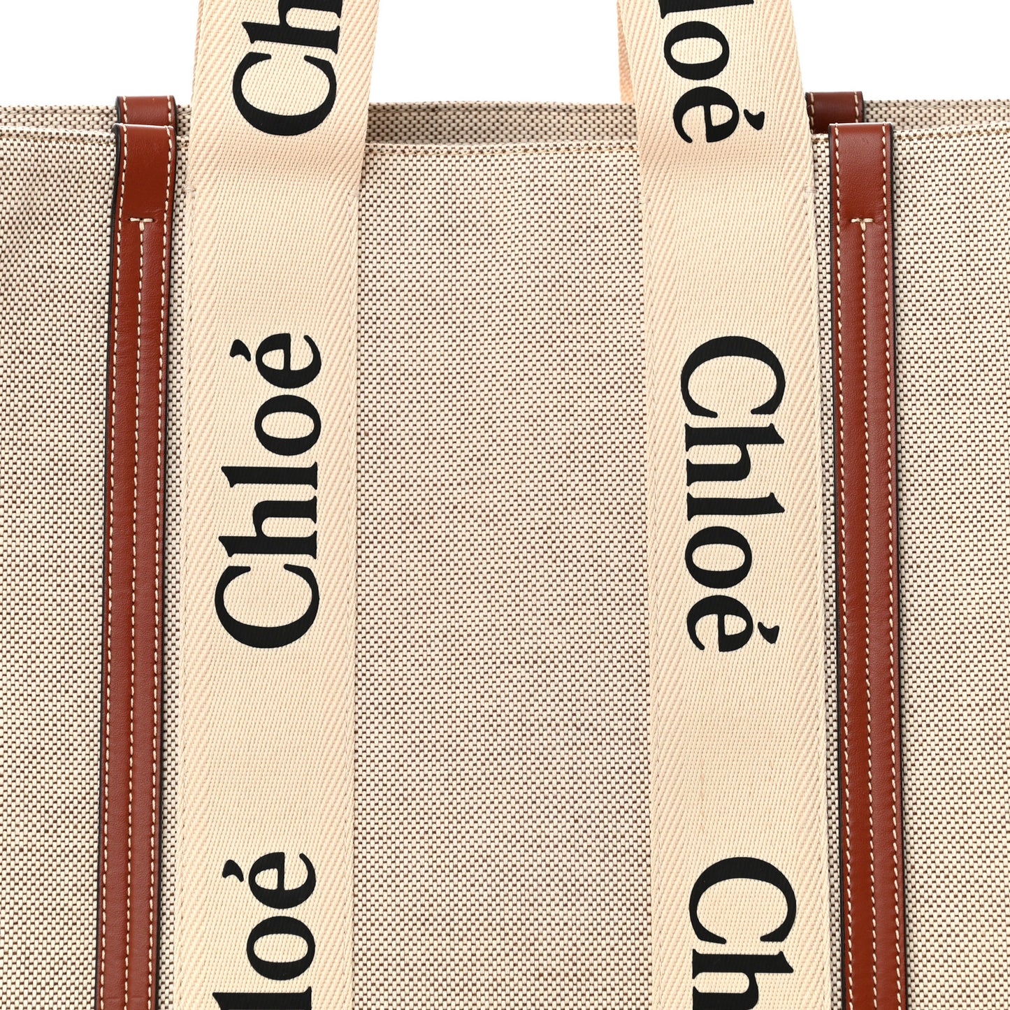 Cotton Calfskin Large Woody Ribbon Tote White Brown