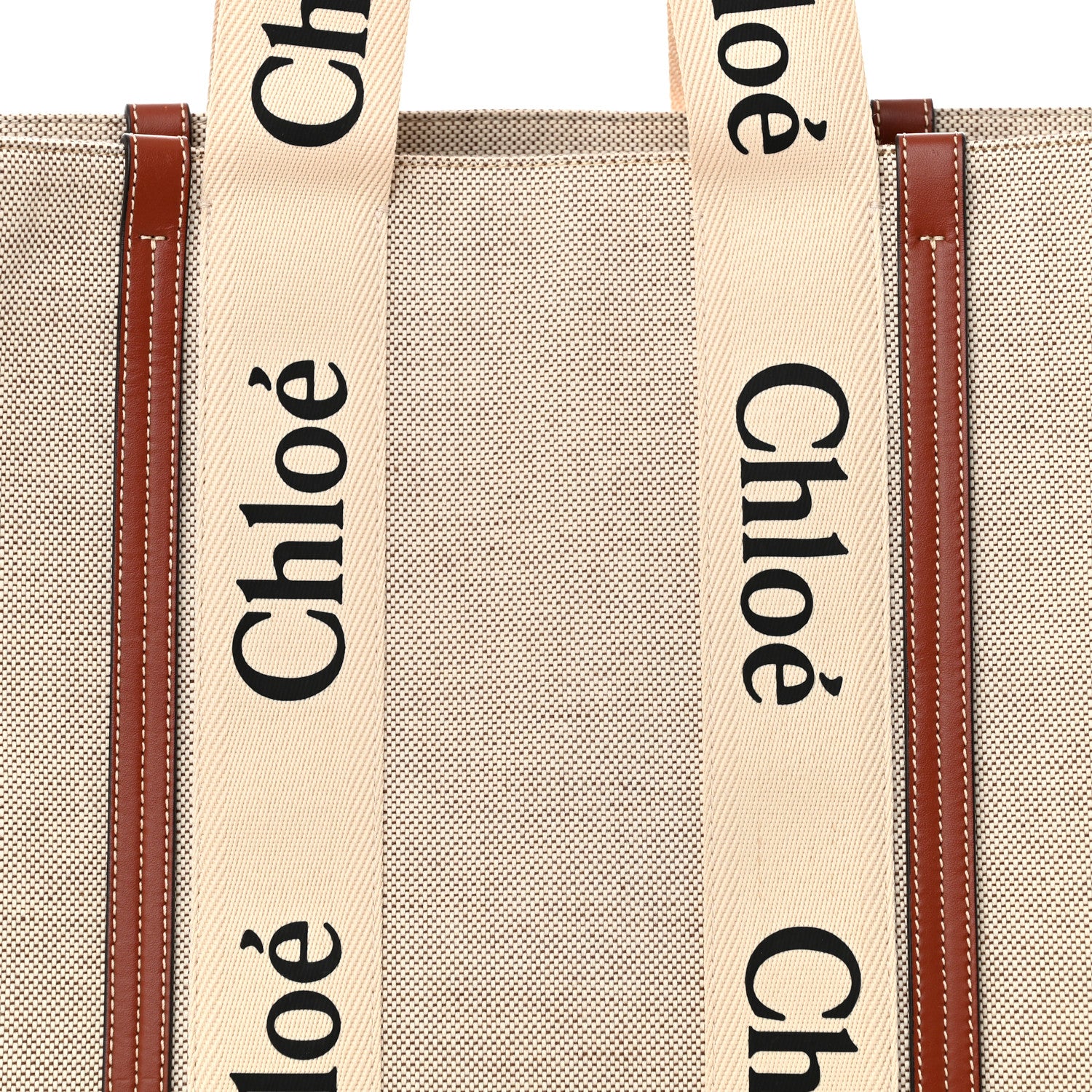 Chloe Cotton Calfskin Large Woody Ribbon Tote White Brown 7 of 9