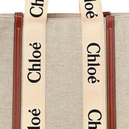 Chloe Cotton Calfskin Large Woody Ribbon Tote White Brown 7 of 9