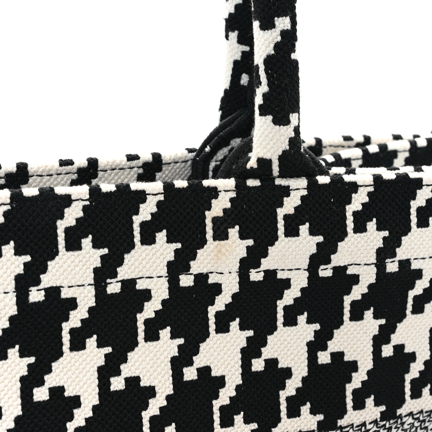 Canvas Macro Houndstooth Embroidered Medium Book Tote Black White