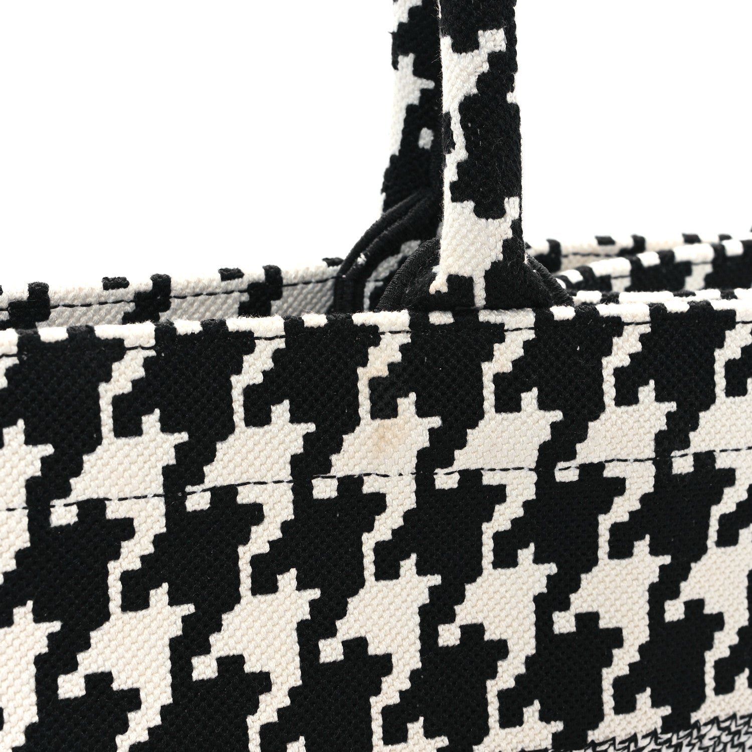 Christian Dior Canvas Macro Houndstooth Embroidered Medium Book Tote Black White 12 of 13