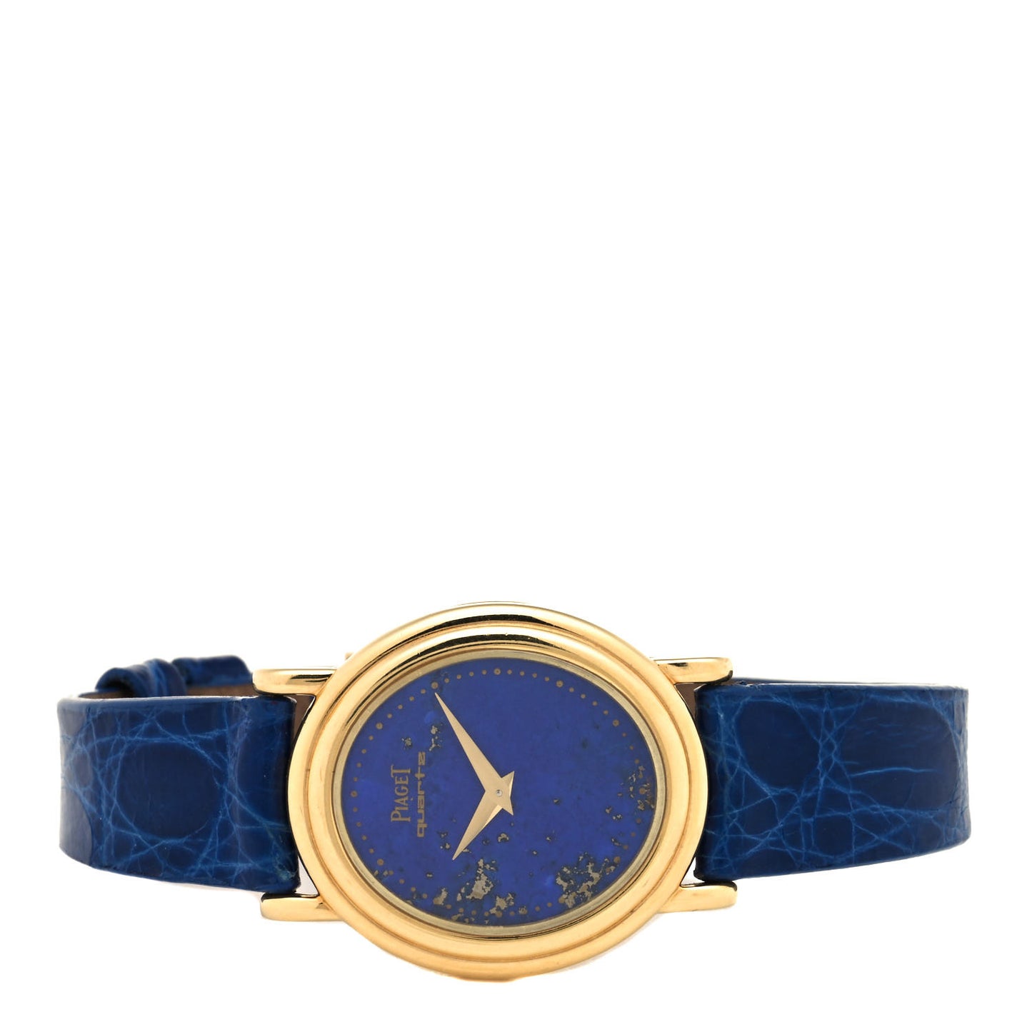 18K Yellow Gold Alligator Lapis Lazuli 24.5mm Quartz Watch Blue