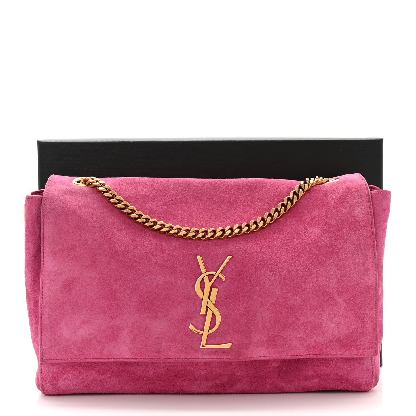 Smooth Calfskin Suede Medium Reversible Monogram Kate Satchel Rose Rubis