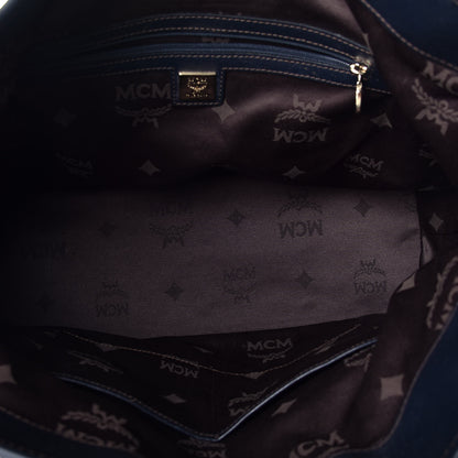 MCM Nylon Monogram Calfskin Shopper Tote Black 5 of 9