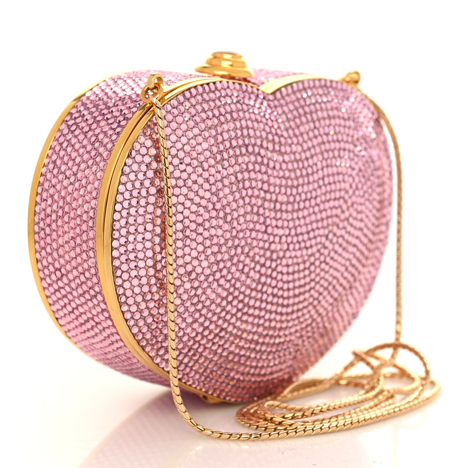 Judith Leiber Swarovski Crystal Heart Minaudiere Clutch Pink Gold 3 of 9
