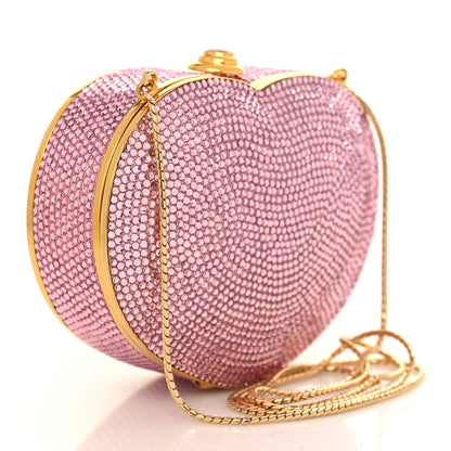 Judith Leiber Swarovski Crystal Heart Minaudiere Clutch Pink Gold 3 of 9