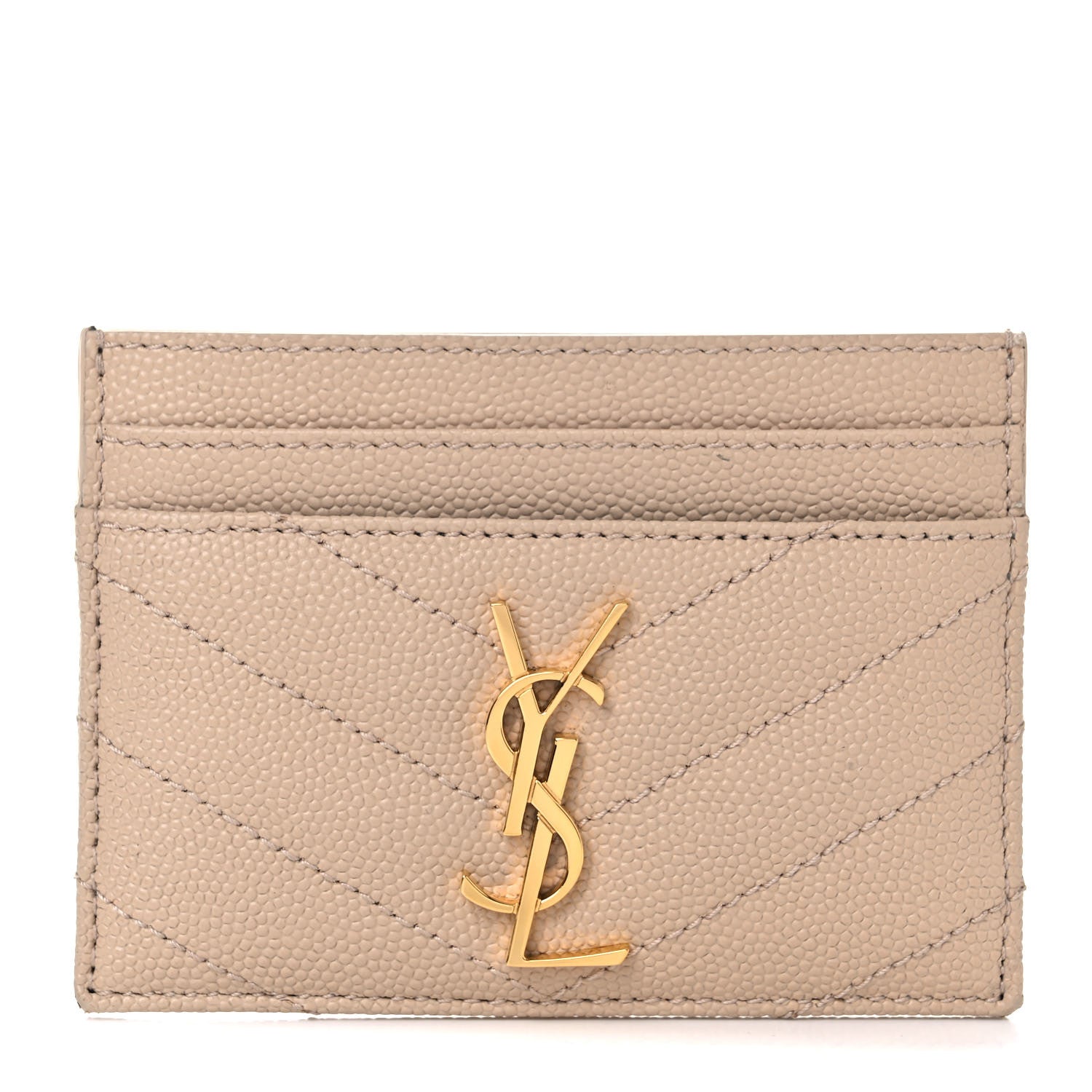 Saint Laurent Grain De Poudre Matelasse Chevron Monogram Credit Card Case Cork 1 of 12
