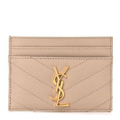 Saint Laurent Grain De Poudre Matelasse Chevron Monogram Credit Card Case Cork 1 of 12