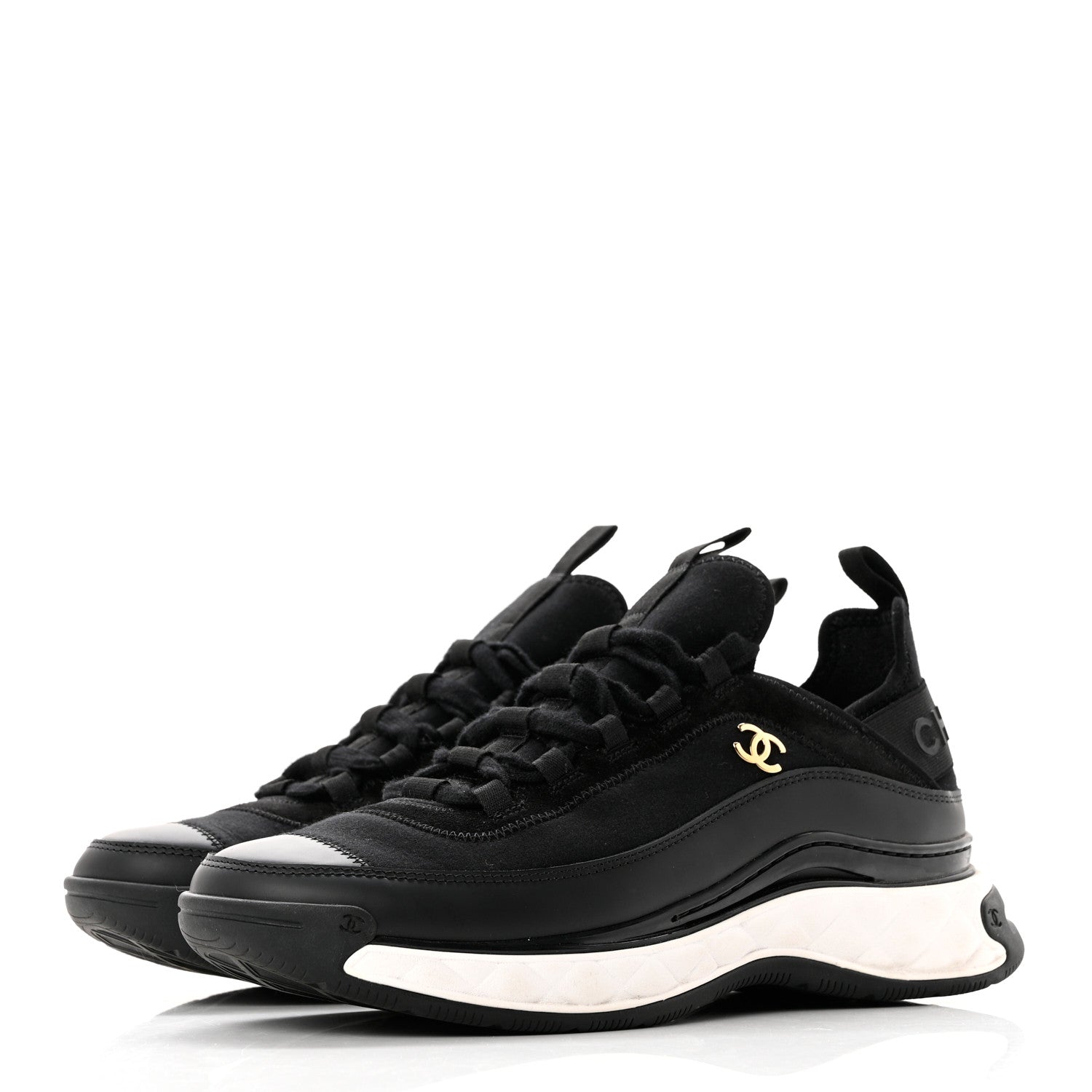 Chanel Velvet Calfskin Mixed Fibers CC Sneakers 39.5 Black 3 of 9