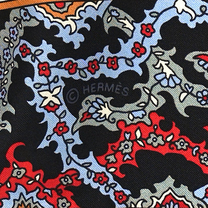 Hermes Silk Twill Tapis Persans Giant Plume Scarf 140 Vert D Eau Black Brique 4 of 5