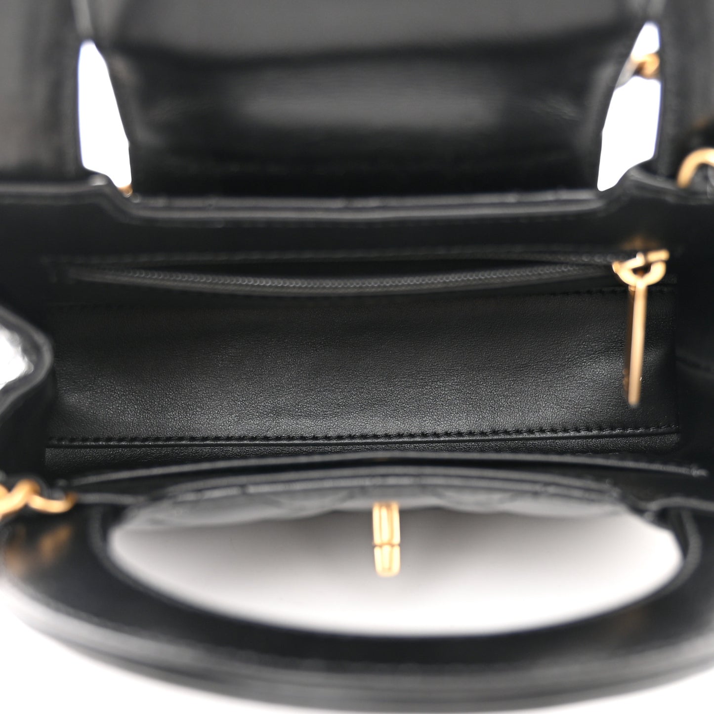Shiny Aged Calfskin Quilted Nano Kelly Shopper Black