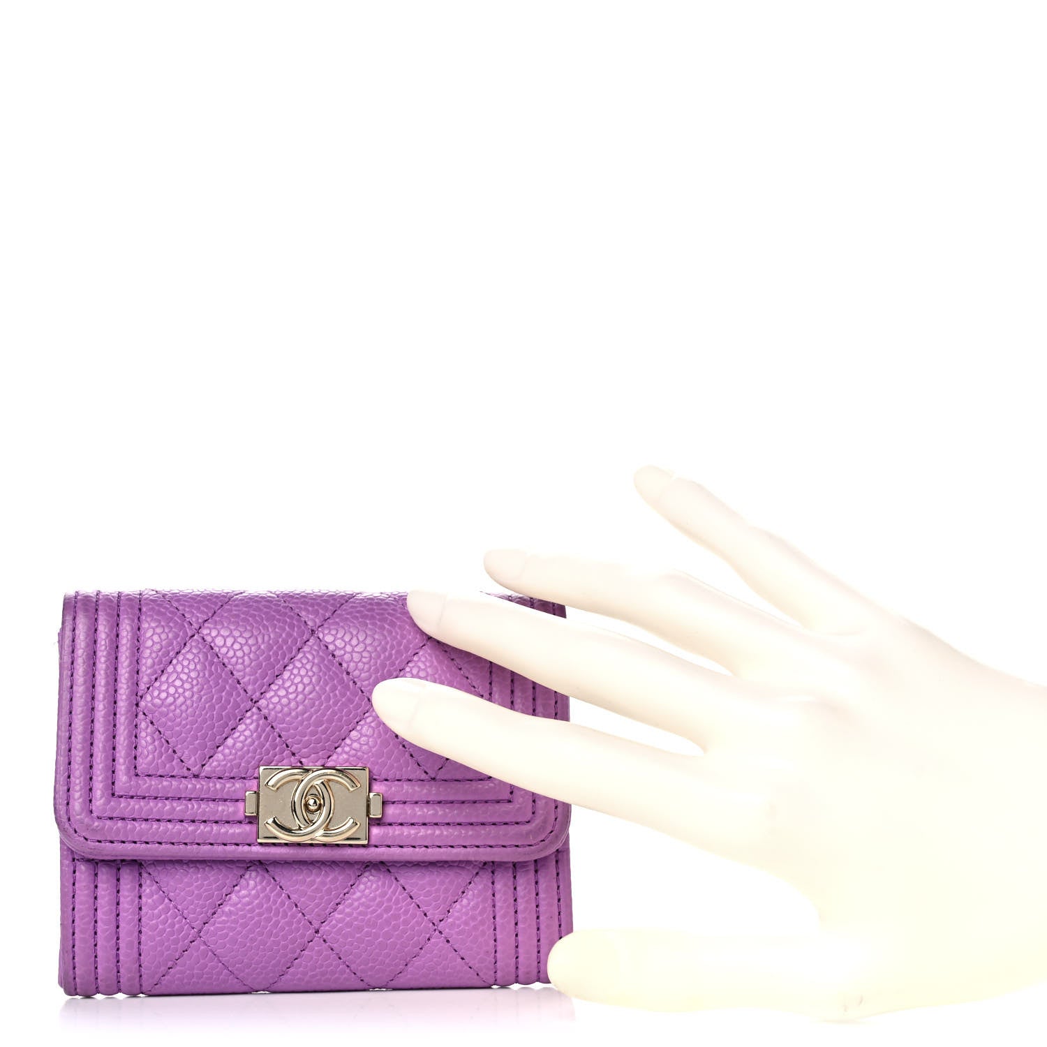 Chanel Caviar Quilted Boy Card Holder Wallet Purple 2 of 9