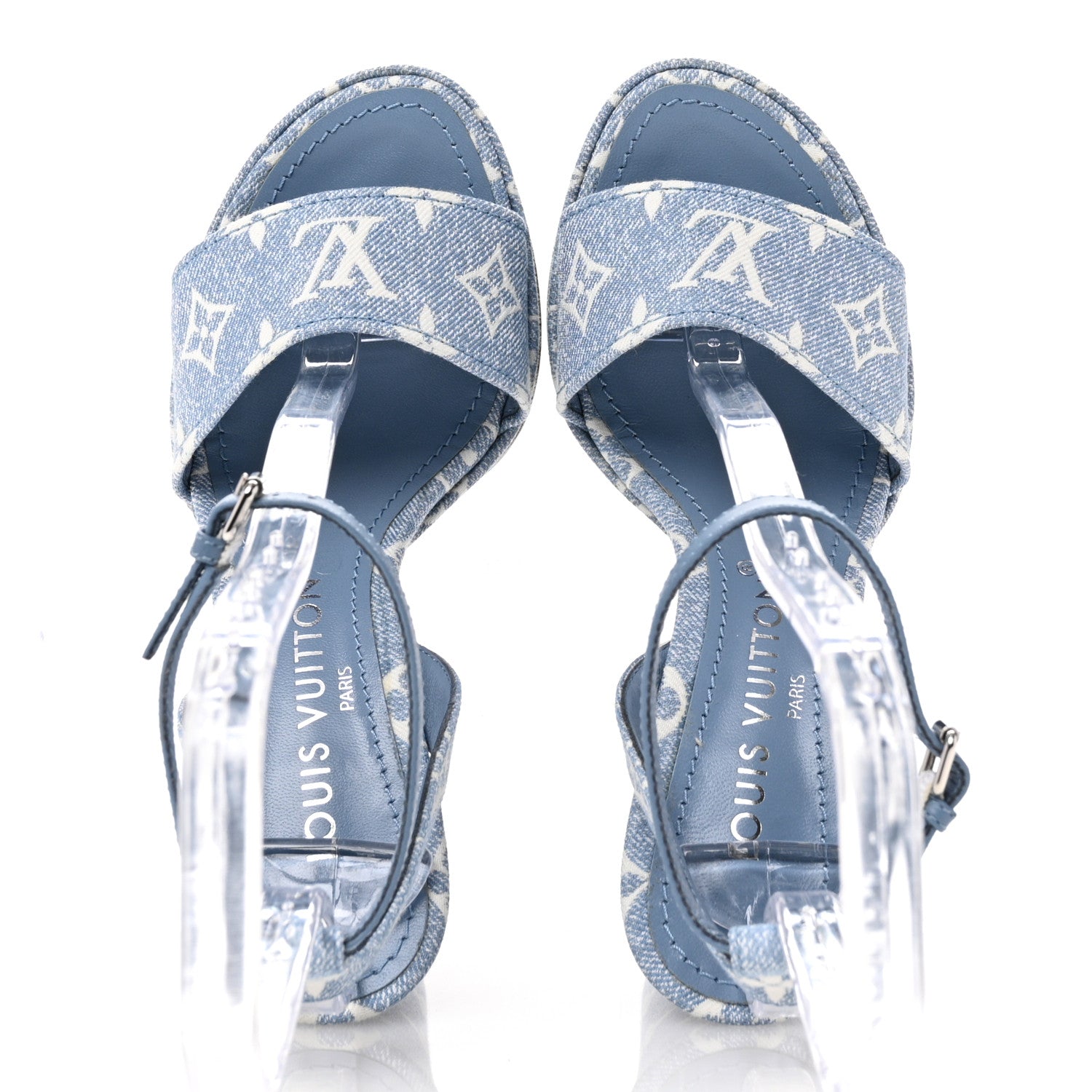 Louis Vuitton Monogram Jacquard Denim Platform Sandals 36 Blue 2 of 12
